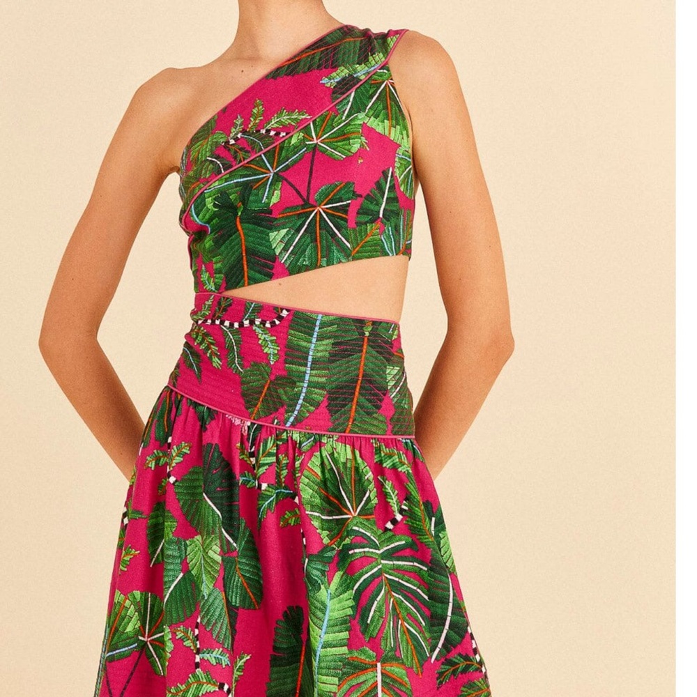 FARM Rio Green and Pink Tropical Mini Dress